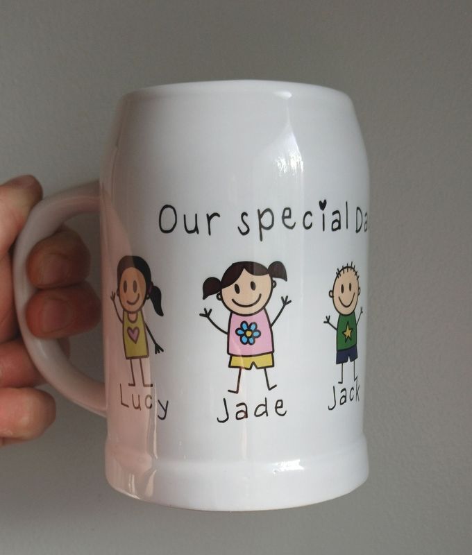 Personalised Family Fathers Day Dad Daddy Gift Beer Stein Ceramic Beer Gift Keepsake Beer Jug Family Kids Names Best Special Daddy Stick
