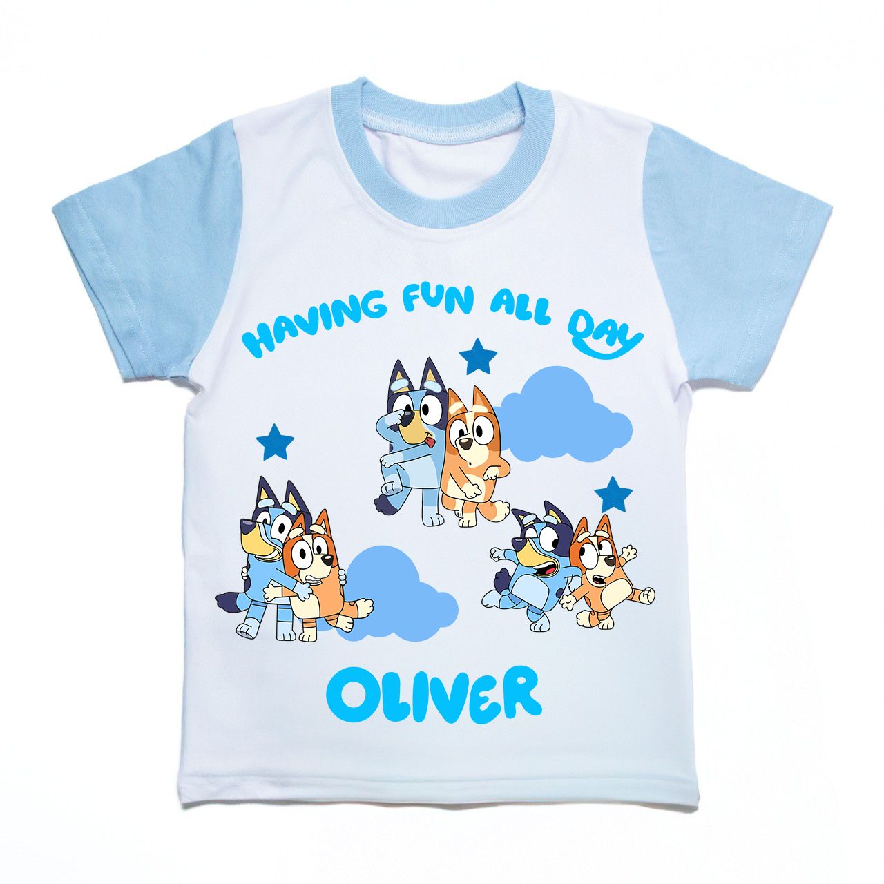 Personalised Summer Pyjama Set Kids Children Bluey Pyjama Set Shorts Top Name Personalised Bluey Name Blue