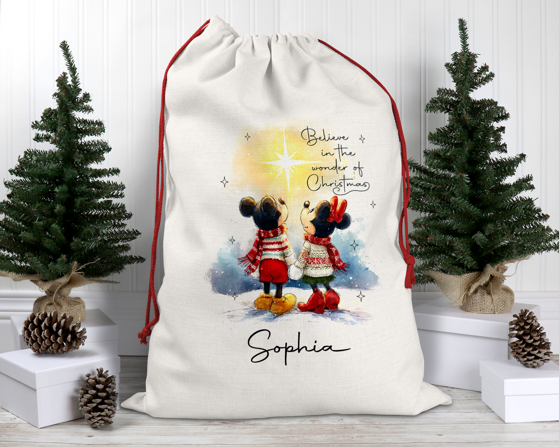 Personalised Santa Sack, Christmas Sack, Personalised Christmas Sack - Name, Initial Christmas Gift Bag, Christmas Keepsake Minnie
