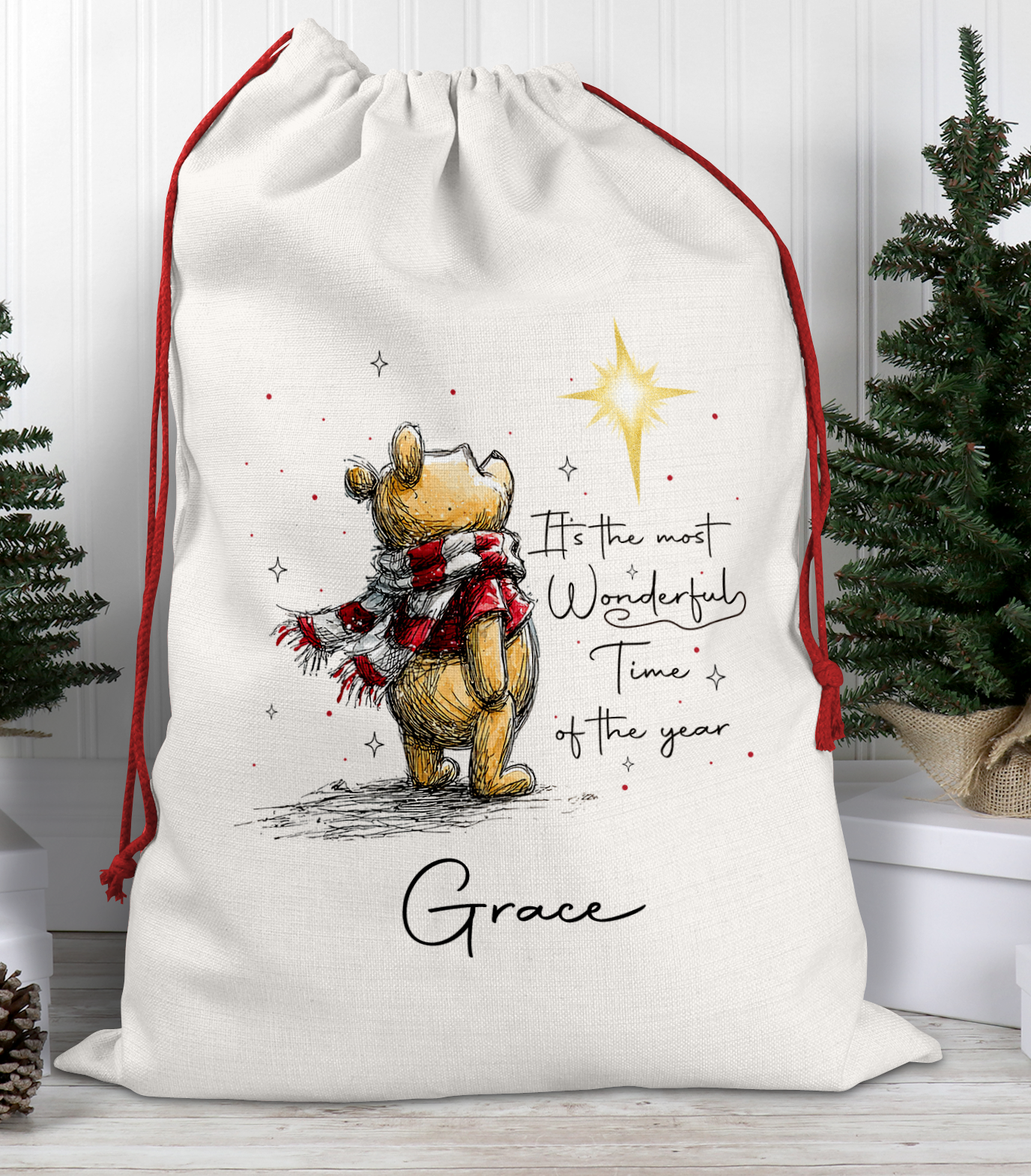 Personalised Santa Sack, Christmas Sack, Personalised Christmas Sack - Name, Initial Christmas Gift Bag, Christmas Keepsake Winnie the Pooh