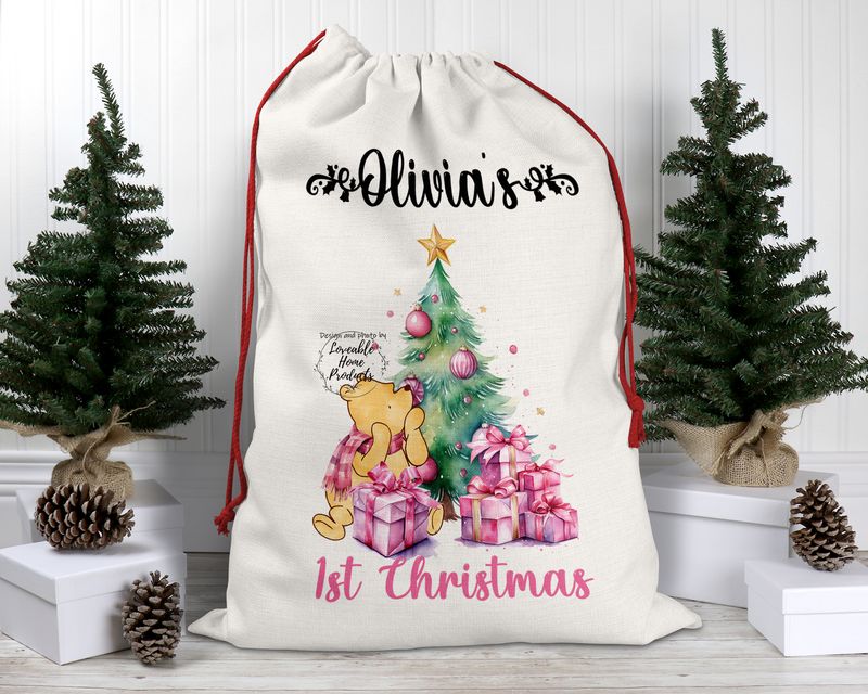 Personalised Santa Sack, Christmas Sack, Personalised Christmas Sack - Name, Initial Christmas Gift Bag, Christmas Keepsake Winnie the Pooh Personalised Santa Sack, Christmas Sack, Personalised Christmas Sack - Name, Initial Christmas Gift Bag, Christmas Keepsake Winnie the Pooh