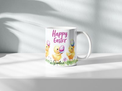 Personalised Easter Mug Easter Bunny Easter Eggs With Name Durable Bone China Mug 12oz