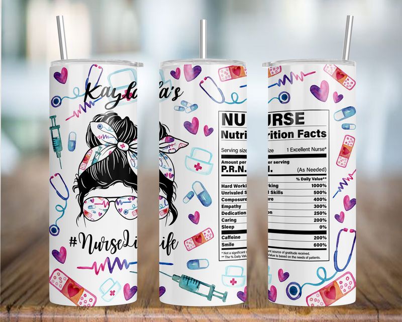 20Oz Nurse themed Insulated tumbler with stainless steel straw and lid best gift idea