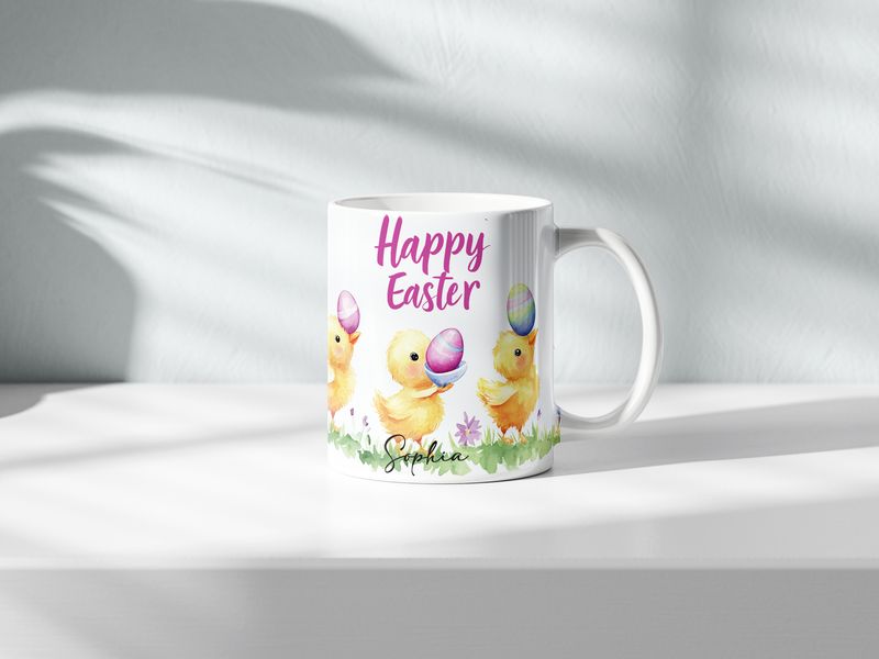 Personalised Easter Mug Easter Bunny Easter Eggs With Name Durable Bone China Mug 12oz