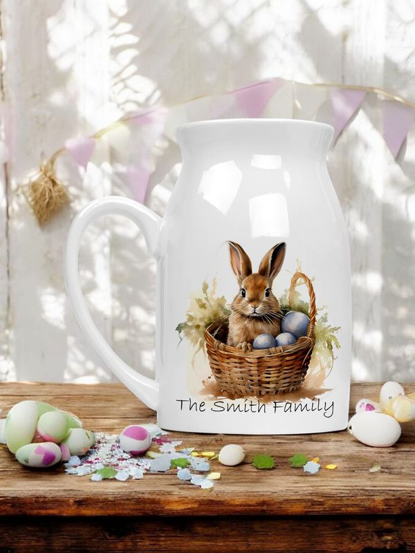 Personalised Easter Gift Jug For Flowers Milk Personalised Easter Design Name Family Name