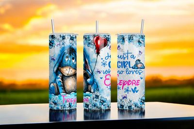 20Oz eeyore themed winnie pooh Insulated tumbler with stainless steel straw and lid