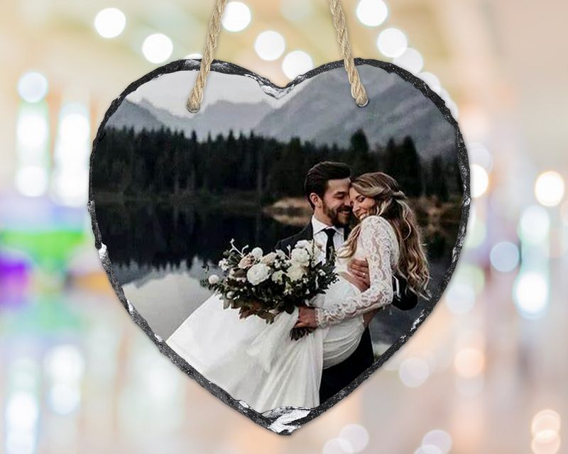 Personalised Hanging Heart Photo Slate 20x20cm with Rope Upload your Photo Best Gift