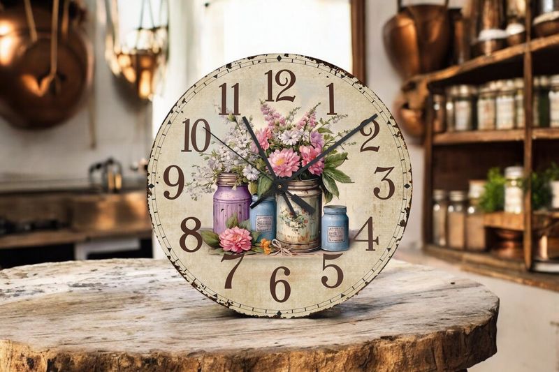 Handmade Wall Clock 30cm Wall Clock with Flower Design Country Rustic