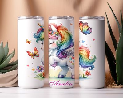 20Oz Unicorn themed Insulated tumbler with stainless steel straw and lid