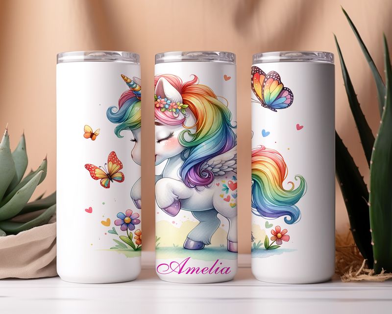 20Oz Unicorn themed Insulated tumbler with stainless steel straw and lid