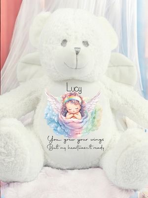 Personalised Printed Angel Wings Teddy Soft Plushie With Wings and Message