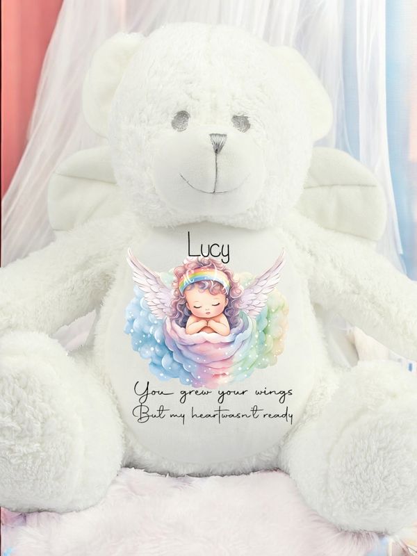 Personalised Printed Angel Wings Teddy Soft Plushie With Wings and Message