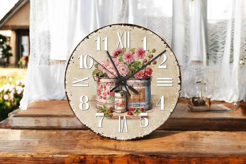 Handmade Wall Clock 30cm Wall Clock with Flower Design Country Rustic