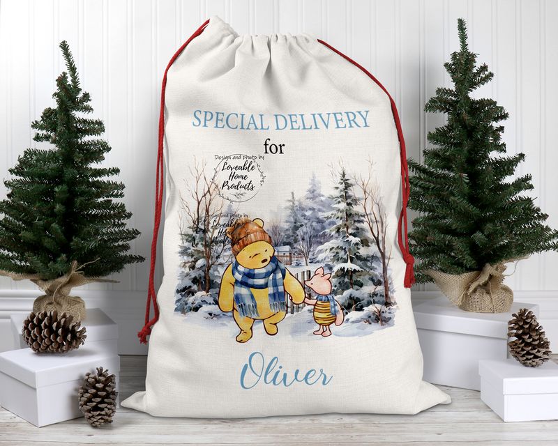 Personalised Santa Sack, Christmas Sack, Personalised Christmas Sack - Name, Initial Christmas Gift Bag, Christmas Keepsake Winnie the Pooh Personalised Santa Sack, Christmas Sack, Personalised Christmas Sack - Name, Initial Christmas Gift Bag, Christmas Keepsake Winnie the Pooh