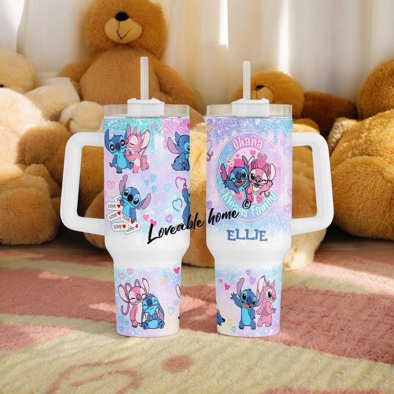 40oz personalised insulated tumbler with handle lid and straw stitch design boxed gift