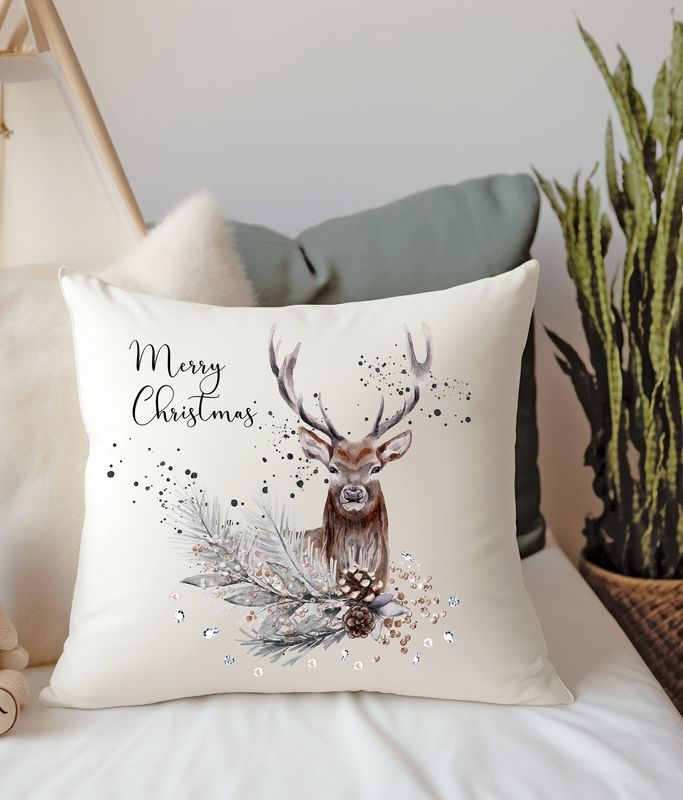 Personalised Christmas Cushion Merry Christmas Reindeer Cushion Family