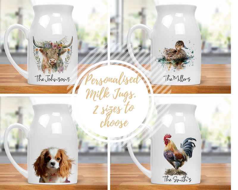 Personalised Ceramic Jugs. Use as a milk Jug or filled with flowers for home decor.