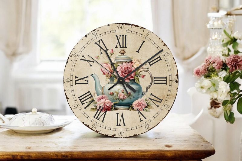 Handmade Wall Clock 30cm Wall Clock with Flower Design Country Rustic