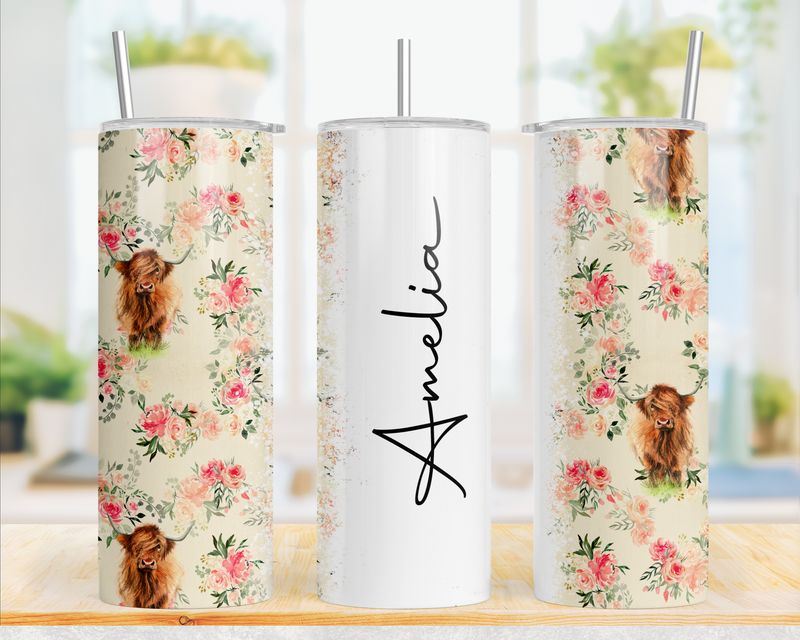 20Oz Highland Cow themed Insulated tumbler with stainless steel straw and lid best gift idea