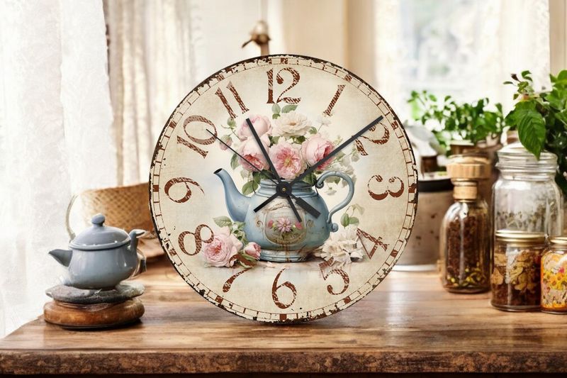 Handmade Wall Clock 30cm Wall Clock with Flower Design Country Rustic