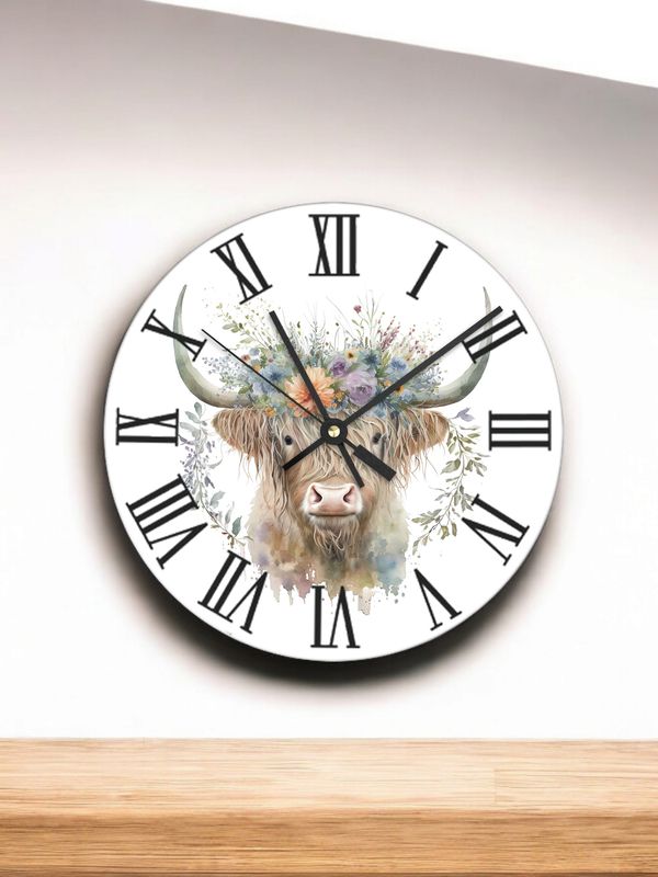 Handmade Wall Clock Glass Clock two Sizes Available Highland cow 20/30cm