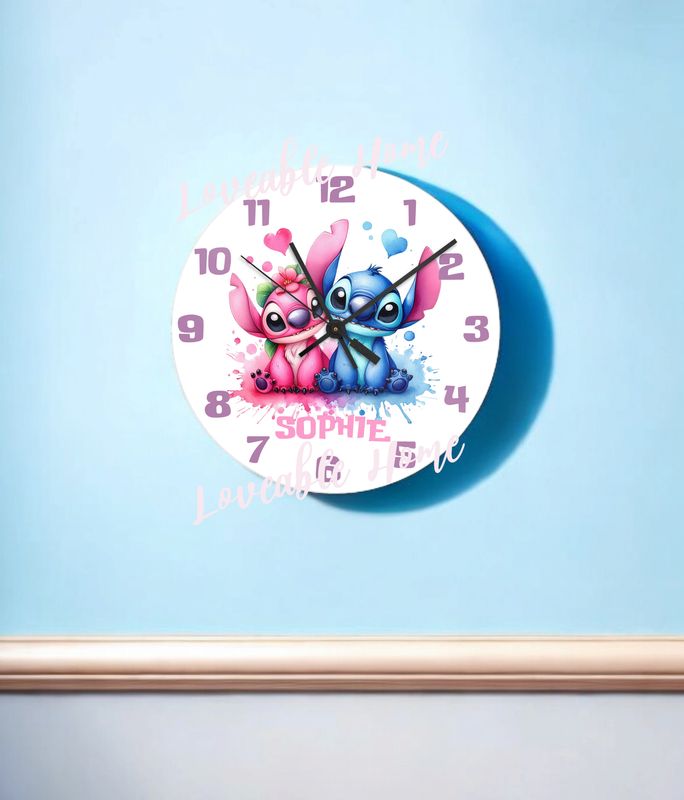 Personalised Stitch Clock Toughened Glass 20cm Clock with Name and Stitch design Personalised Stitch Clock Toughened Glass 20cm Clock with Name and Stitch design