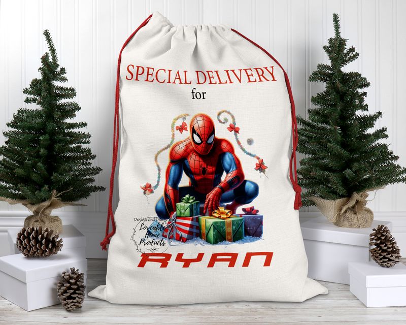 Personalised Santa Sack, Christmas Sack, Personalised Christmas Sack - Name, Initial Christmas Gift Bag, Christmas Keepsake Spiderman theme Personalised Santa Sack, Christmas Sack, Personalised Christmas Sack - Name, Initial Christmas Gift Bag, Christmas Keepsake Spiderman theme