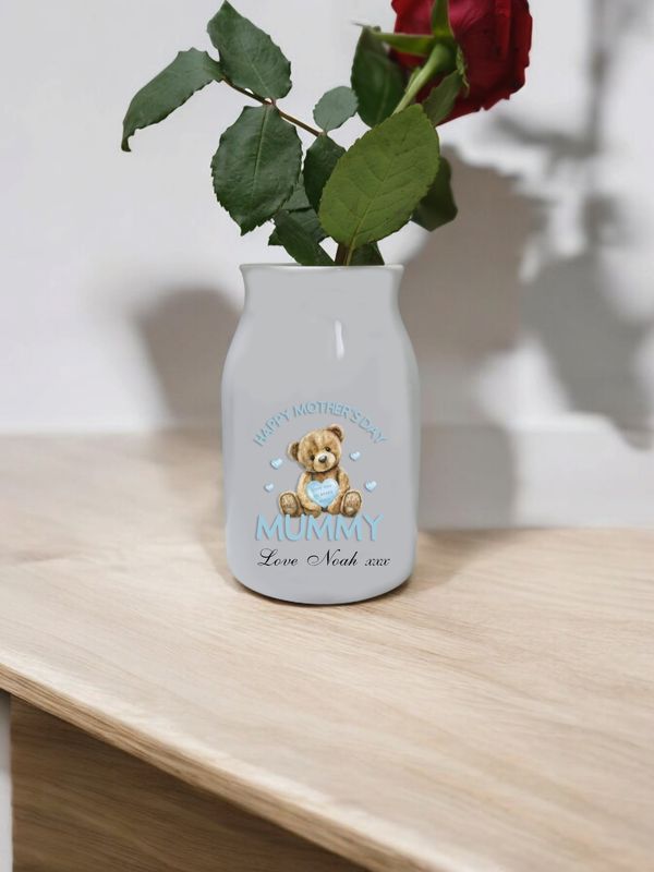 Personalised Vase Mother's Day Teddy Name Message Gift Vase