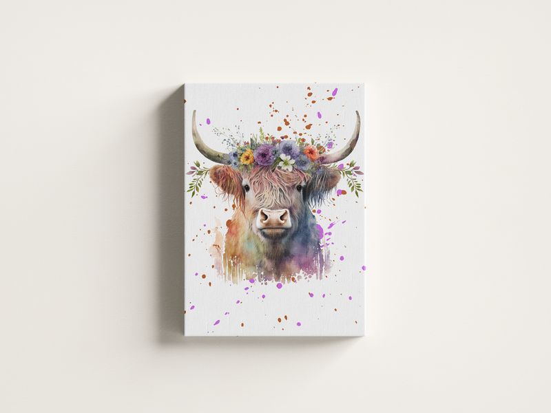 Beautiful Highland Cow Canvas Print Watercolour Canvas Framed Wall Display Different Sizes Available Finished Framed Canvas