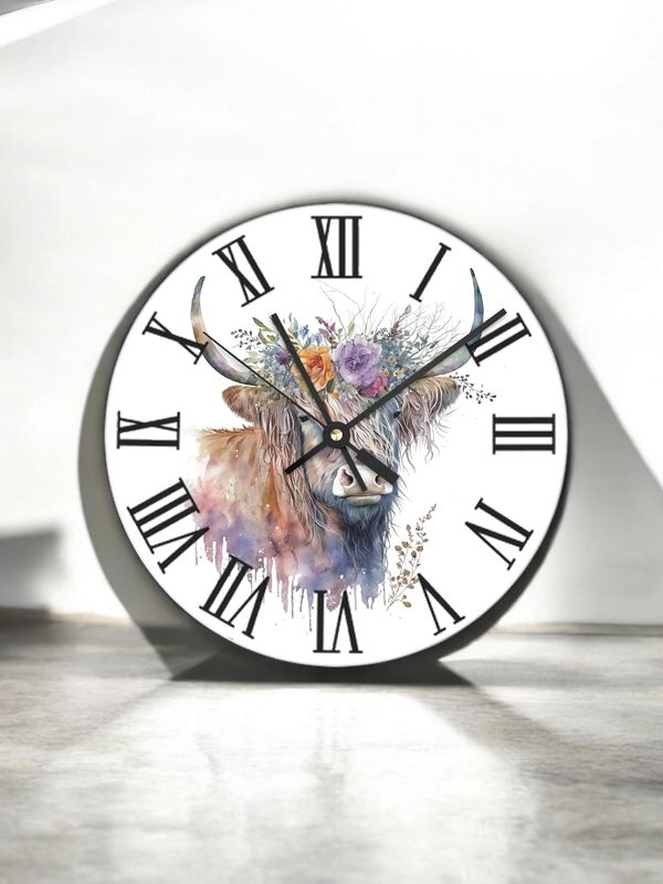 Handmade Wall Clock Glass Clock two Sizes Available Highland cow 20/30cm