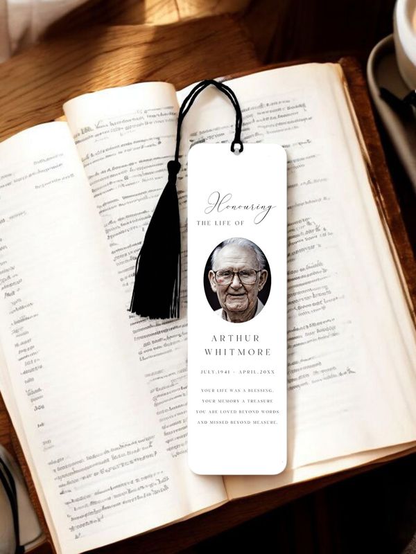 Personalised Memorial Bookmark Service Bookmark Keepsake Metal Memory Poem Photo Bookmark