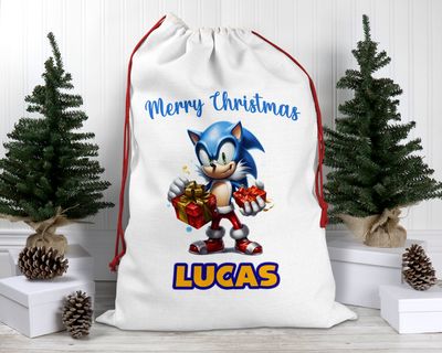 Personalised Santa Sack, Christmas Sack, Personalised Christmas Sack - Name, Initial Christmas Gift Bag, Christmas Keepsake Sonic themed