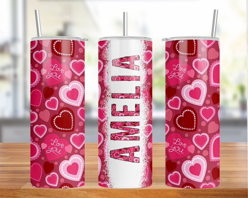 20Oz heart themed Insulated tumbler with stainless steel straw and lid best gift idea