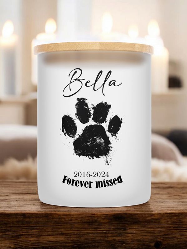 Personalised Memory Pet Frosted Jar With Bamboo Lid Tealight Jar Candle