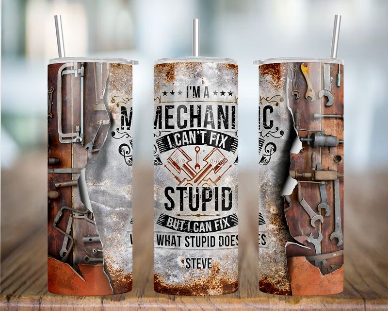 20Oz Mechanic themed Insulated tumbler with stainless steel straw and lid best gift idea