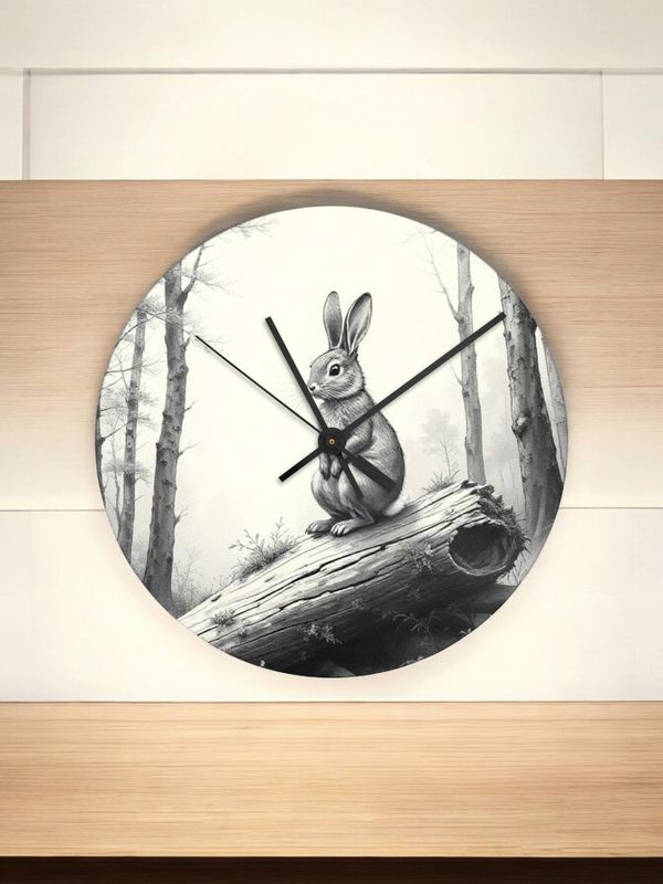 Handmade Wall Clock Glass Clock two Sizes Available Rabbit Design 20/30cm