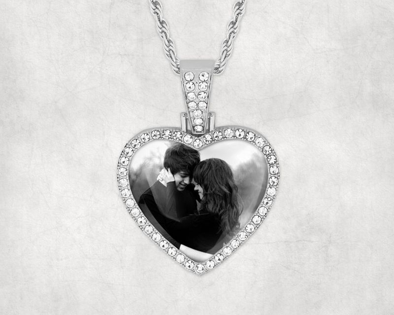 Personalised Heart Necklace Photo Necklace Diamond Style With Chain Permanent Photo Gift Sparkle Gift Send Photo