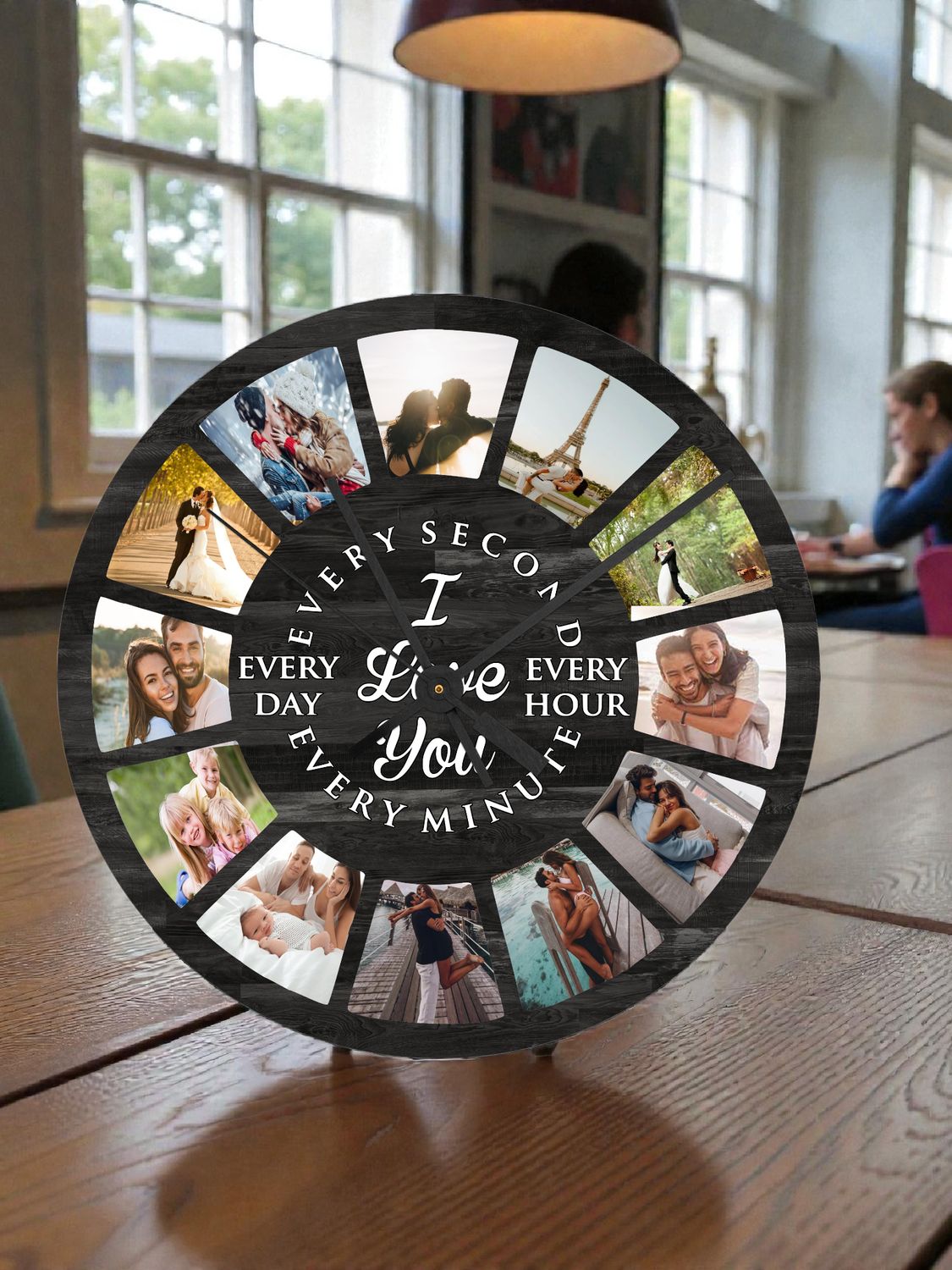Personalised Photo Glass Clock Photo I love You Clock Add 12 Photos Every hour I love you Clock Couples