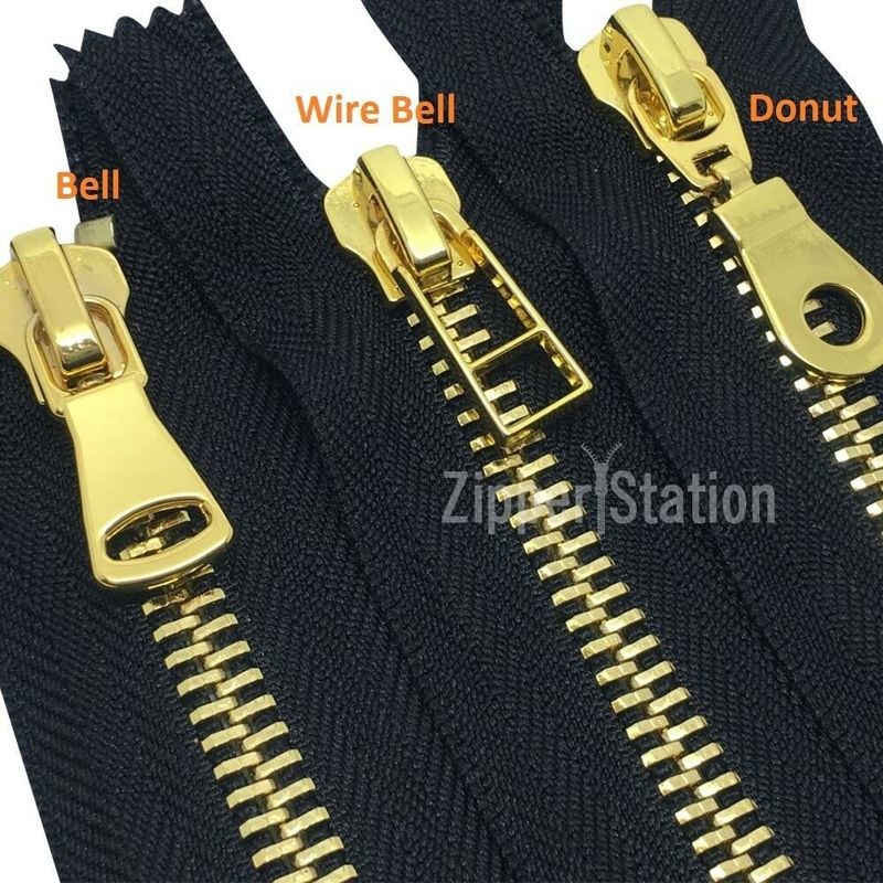 Polished Gold Closed End Metal #8 Zip, Colour: Black