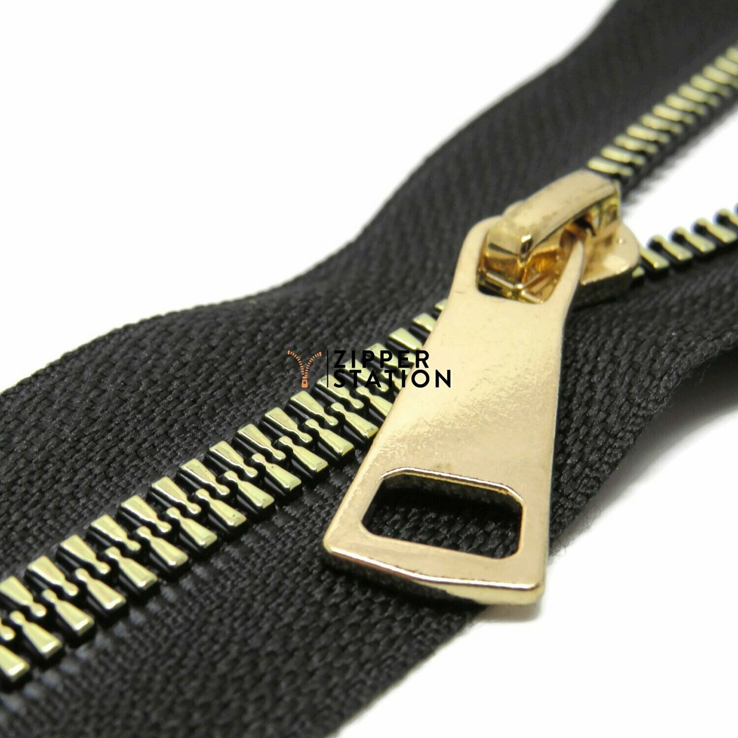Plastic Open End #5 Zips - Gold and Silver Teeth, Colour: Black with Gold Teeth, Length: 50 cms