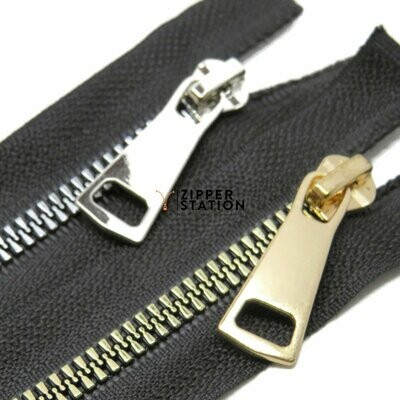 Plastic Open End #5 Zips - Gold and Silver Teeth