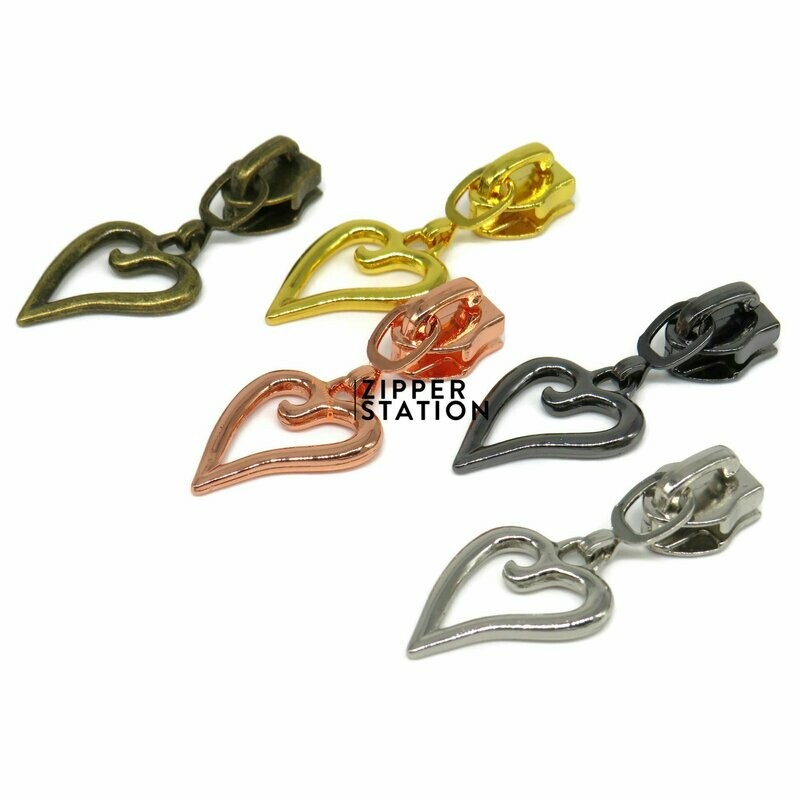 #5 Nylon Coil Zip Sliders/Pulls - Love Heart