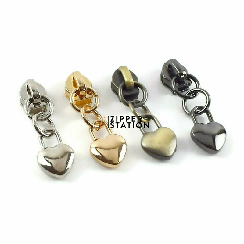 SOLID HEART #3 Nylon Coil Zip Sliders/Pulls