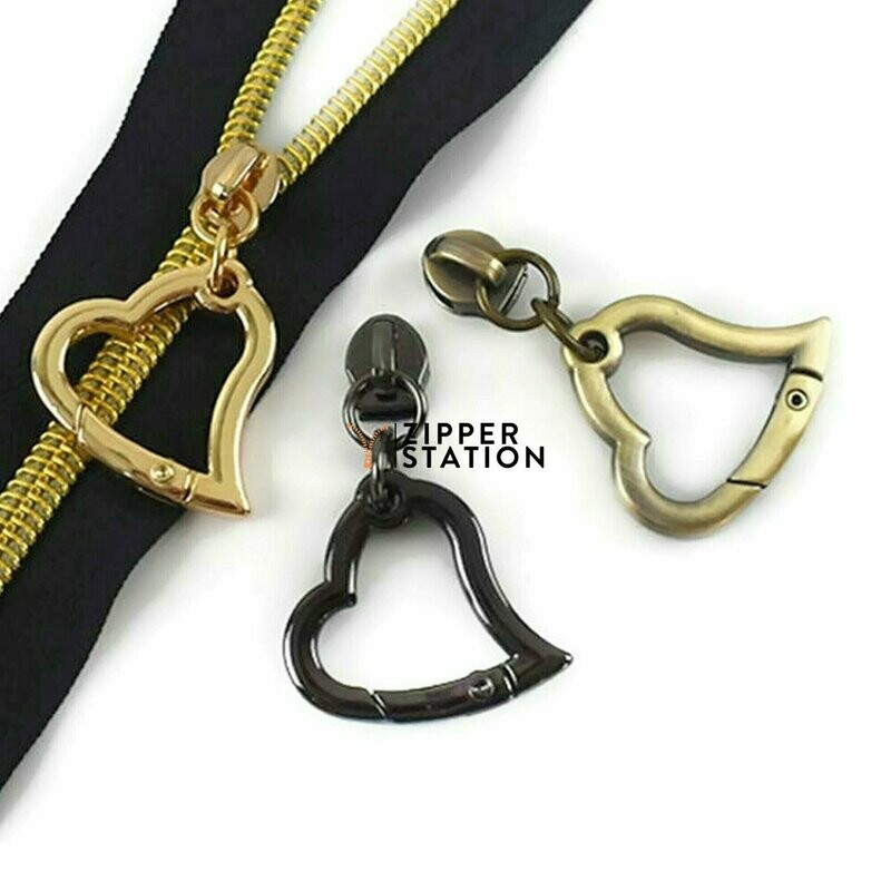 #5 Nylon Coil Zip Sliders/Pulls - Heart with Clasp