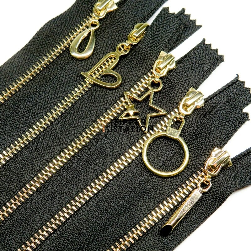 Polished Gold Closed End #3 Zips - different pullers