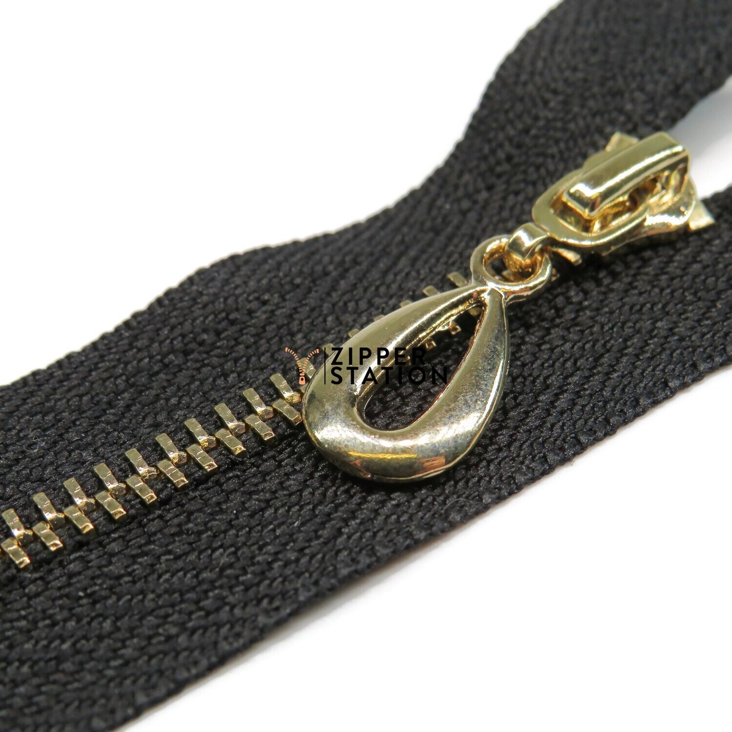 Polished Gold Closed End #3 Zips - different pullers, Puller Style: Tear Drop