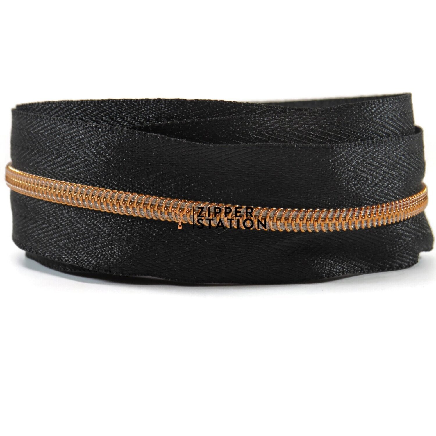 Nylon Continuous #3 Zip - Rose Gold Teeth (NO SLIDERS), Colour: Black