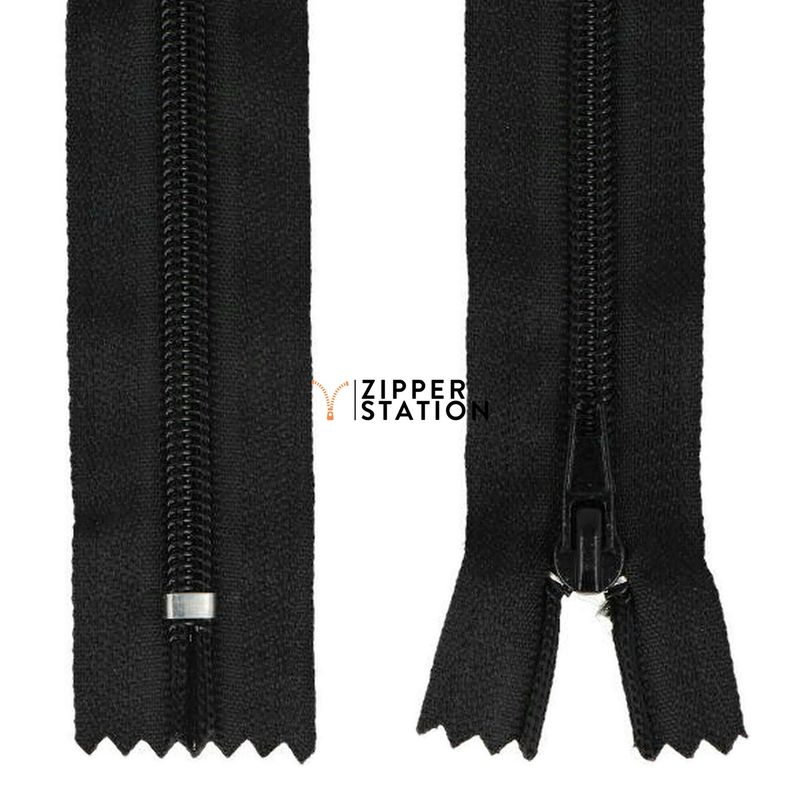 18 cms Nylon Closed End #5 Zips, Colour: Black 332