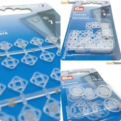 Prym Sew on Plastic Snap Fasteners, Clear and White