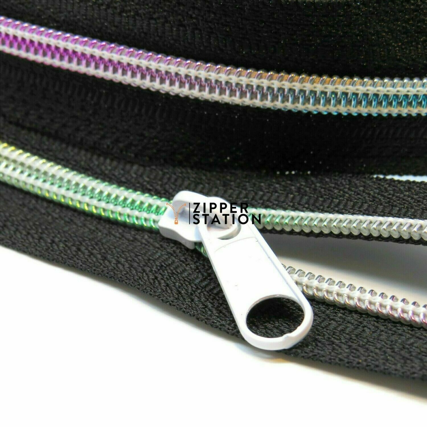 Nylon Continuous #5 Zip - Rainbow Teeth (NO SLIDERS) Nylon Continuous #5 Zip - Rainbow Teeth (NO SLIDERS), Colour: Black with Rainbow Teeth